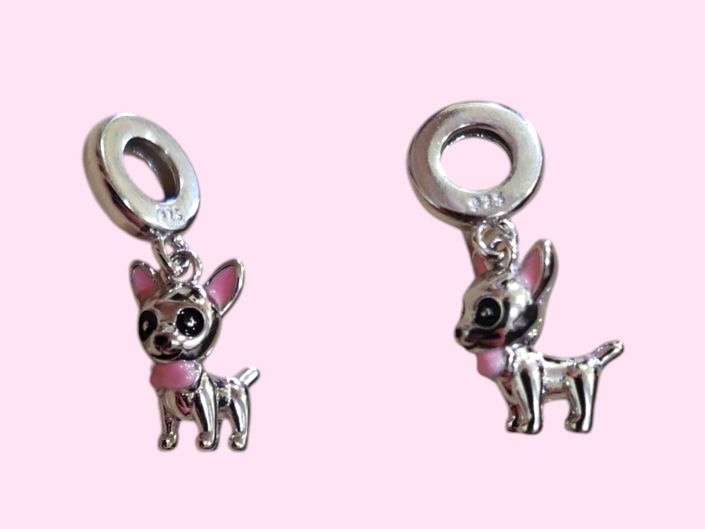 Charm Argento Chihuahua Rosa