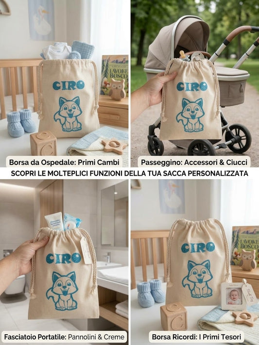 Sacca tela personalizzata con chiusura a coulisse